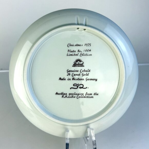 1975 Lindner Cobalt “Christmas Cheer” 24K Gold Collector Plate H.H. Lihs Germany - Picture 7 of 10